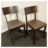 (2pc) Crate & Barrel Bar Stools | Pair of C&B leather seat Bar Stools. - l. 17.75 x w. 17” x h. 39.5