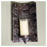(3pc) Rustic Wall Sconces | Three Rectangular Wall Sconces with an embossed flower design. Metal in 