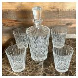 (5pc) Godinger Decanter & Glasses | Godinger Aberdeen Lead Crystal Whiskey Decanter and four matchin