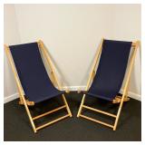 (2pc) Telescope Casual Cabana Beach Chairs | "Telescope Casual" pair of wood frame beach or deck cha