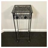 Abstract Design Table | Black iron table with unusual designed metal top and sides. - l. 12” x w. 12
