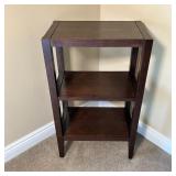 Two Tier Shelf Stand | Small shelf stand in dark finish. - l. 20” x w. 12” x h. 24” in