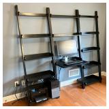 (3pc) Modern Desk & Wall Unit | Wood Wall Unit Computer Desk in 3 pieces with a black finish. Sectio