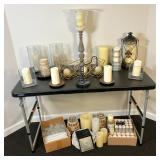 Candle Holders & Candles | Large lot of assorted candle holders, battery operated candles, taper can