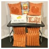 (10pc) Throw Pillows #3 | Ten Assorted Fall Decor Pillows including (2) Pumpkin Pillows by Shabby Ch