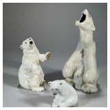 (3pc) WHITE PORCELAIN BEARS | Including two standing bears, one from Germany, and a Lladro seated po
