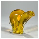 MURANO ART GLASS BEAR | Yellow glass polar bear. - l. 6 1/2 x h. 4 1/2 in  Contact All Country Estat