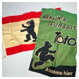 (2pc) ANTIQUE GERMAN LINEN BEAR FLAGS | Including Berliner Fussball “Toto” Annahme hier, plus a flag