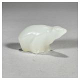 S. CHRISTIAN GLASS POLAR BEAR | White glass bear with tags on the bottom. - l. 3 1/2 x h. 2 1/2 in  