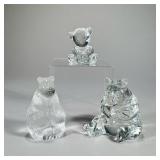 3 WATERFORD MARKED BEARS | One is a teddy bear with a letter block, the second a panda bear holding 
