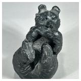 PLAYFUL BEAR FIGURINE | Ceramic bear figurine showing bear on back eating fish. - l. 7 x w. 4.5 x h.