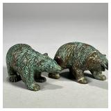(2pc) PAIR BRONZE BEARS | Pair of bronze bear figurines. - l. 4 x w. 2 x h. 2.25 in  Contact All Cou