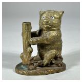 BRONZE BEAR INKWELL | Bronze bear inkwell with flip top head and quill holder. - l. 4.75 x w. 3 x h.