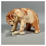 Signed Sitka Clay Bear | Glazed figure of a bear standing four square made with Sitka Clay, inscribe