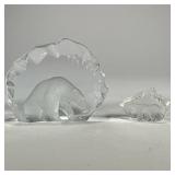 (2pc) Mats Jonasson Paperweights | Two crystal glass paperweights / figures of polar bears, both sig