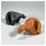 PAIR DERU GERMAN LEATHER BEAR FIGURES | One black and one brown; Each made from stitched very thick 