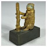 BRASS BEAR MATCHSTICK HOLDER | Bronze bear with flip top head revealing match holder. - l. 3 x w. 1.