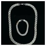 (2pc) STERLING BRAIDED NECKLACE & BRACELET | Designed as a sterling silver braided link necklace (24