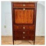 STONE TOP LOUIS XVI ABATTANT | Tall Louis XVI style secretary desk with shaped marble top over fold-