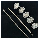 (3pc) STERLING SILVER BRACELETS | Designed as a 5-piece sterling silver medallion bracelet marked on
