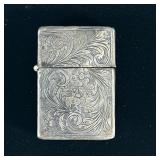 ANTIQUE SILVER ZIPPO STYLE LIGHTER | Having flower engraving. - l. 2.25 x w. 1.5 in