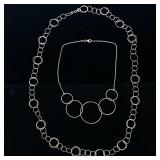 (2pc) STERLING SILVER CIRCULAR NECKLACES | Designed as a sterling silver interlinking hammered circl