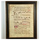ANTIQUE FRAMED GREGORIAN CHANT | Latin Gregorian chant on double-sided parchment in frame. - l. 20.7