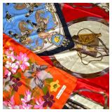 (3pc) CHRISTIAN DIOR & HERMES STYLE SILK SCARVES | Including: flower Christian Dior silk scarf, and 
