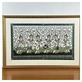 FRAMED CUT PAPER MUSICIANS | Colorfully painted with gilt accents depicting various musicians in gil