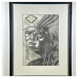 NATIVE AMERICAN PENCIL DRAWING | Untitled. Pencil on paper. 13.5 x 9.5 in sight. Signed lower right.