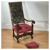 ANTIQUE CARVED NEEDLEPOINT ARMCHAIR | Baroque antique armchair, decorated carved with acanthus leave