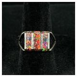 OPAL & STERLING SILVER RING | Designed as a (tested to) sterling silver ring with 3 inlaid rectangul