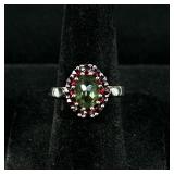 STERLING SILVER RING | Designed as a Sterling silver ring with mounted semi-precious stones, size 5.