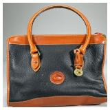 VINTAGE DOONEY & BOURKE LEATHER PURSE | Dooney & Bourke All Weather Leather black purse with caramel