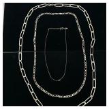 (3pc) STERLING SILVER MIXED LINK NECKLACES | Designed as a flat link sterling silver necklace marked