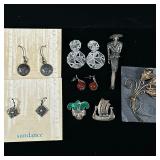 (8pc) STERLING SILVER EARRINGS & BROOCHES | Including: sterling silver earrings with mounted pearl (