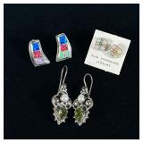 (3pc) OPAL STERLING & OTHER EARRINGS | Designed as a pair of sterling silver with inlaid opal studs 