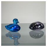 (2pc) Baccarat Paperweights | Two small color glass paperweights by Baccarat, including a blue glass
