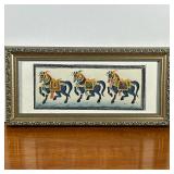 MUGHAL STYLE SILK PAINTING | Caravan. Paint on silk. 4.5 x 11 in. sight. - l. 16 x w. 8 in (frame)