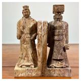 CARVED STONE CHINESE SCHOLAR BOOKENDS | Carved stone bookends depicting 2 figures. - l. 3.25 x w. 2.