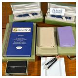 LEVENGER PENS & NOTEPADS | Including lavender leather notepad & pen, cream leather notepad & pen, Wa