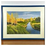 FRAMED EMBROIDERY | Quiet meadow. Framed embroidery. 13 x 19in sight. - l. 25 x w. 19 in (frame)