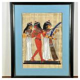 EGYPTIAN PAPYRUS PAINTING | Depicting 3 figures on papyrus, 10.5 x 8 in. Sight. - l. 15.5 x w. 12 in