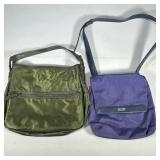 2pc) TUMI PURSES | Including purple TUMI purse and olive green TUMI purse. - l. 13 x w. 3 x h. 11 in