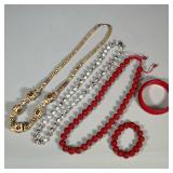 MIXED COSTUME JEWELRY | Including: cloisonne beaded necklace, bone carved necklace, and set of Asian