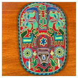 MEXICAN FOLK ART MASK | Carved wood mask with colorful stitched front. - l. 14 x w. 9 in