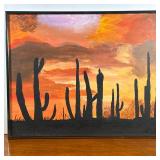 Desert Oil Painting | Cactus sunset Oil on board. - l. 20 x w. 16 in