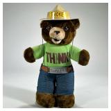 Smokey The bear Plush | Stuffed Smokey the Bear plush figure by R. Dakin, wearing a green “THINK” sh