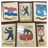 (6pc) Heraldry Paintings | Flags and emblems with bears, gouache on paper with gilding, each uniform