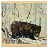 BEAR CUB PAINTING | Cub in winter. Mixed media on paper. 5 x 5.75 in. sight. Signed lower right. - l